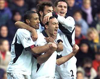 Fulham Striker Steed Malbranque celebrates