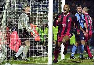 Fulham striker Steve Marlet celebrating again