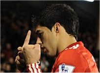Liverpool striker Luis Suarez and his finger